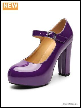 Mary Jane Platform Pumps 4 Inch Chunky Heel Ankle Strap Closed Round Toe Dress